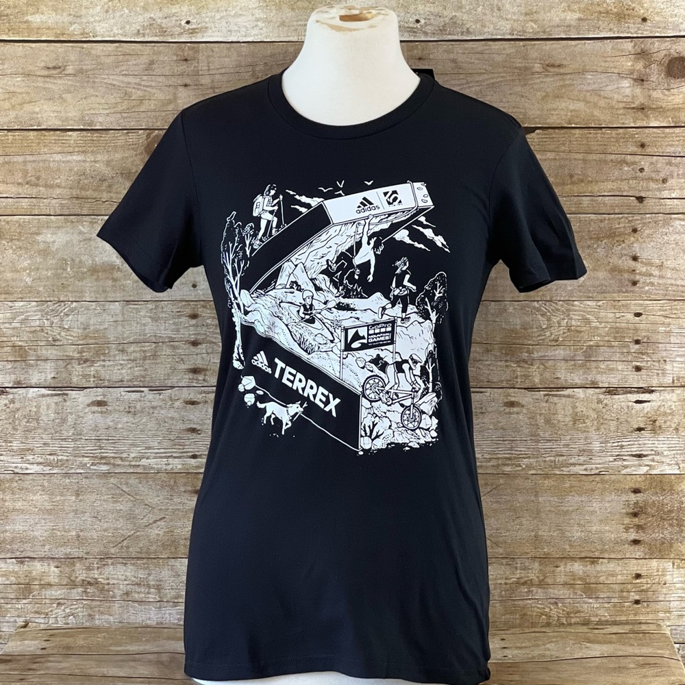 Adidas‎ Terrex Womens Graphic T-Shirt Black Five Ten GoPro Mountain Games IA7360 - Picture 3 of 10